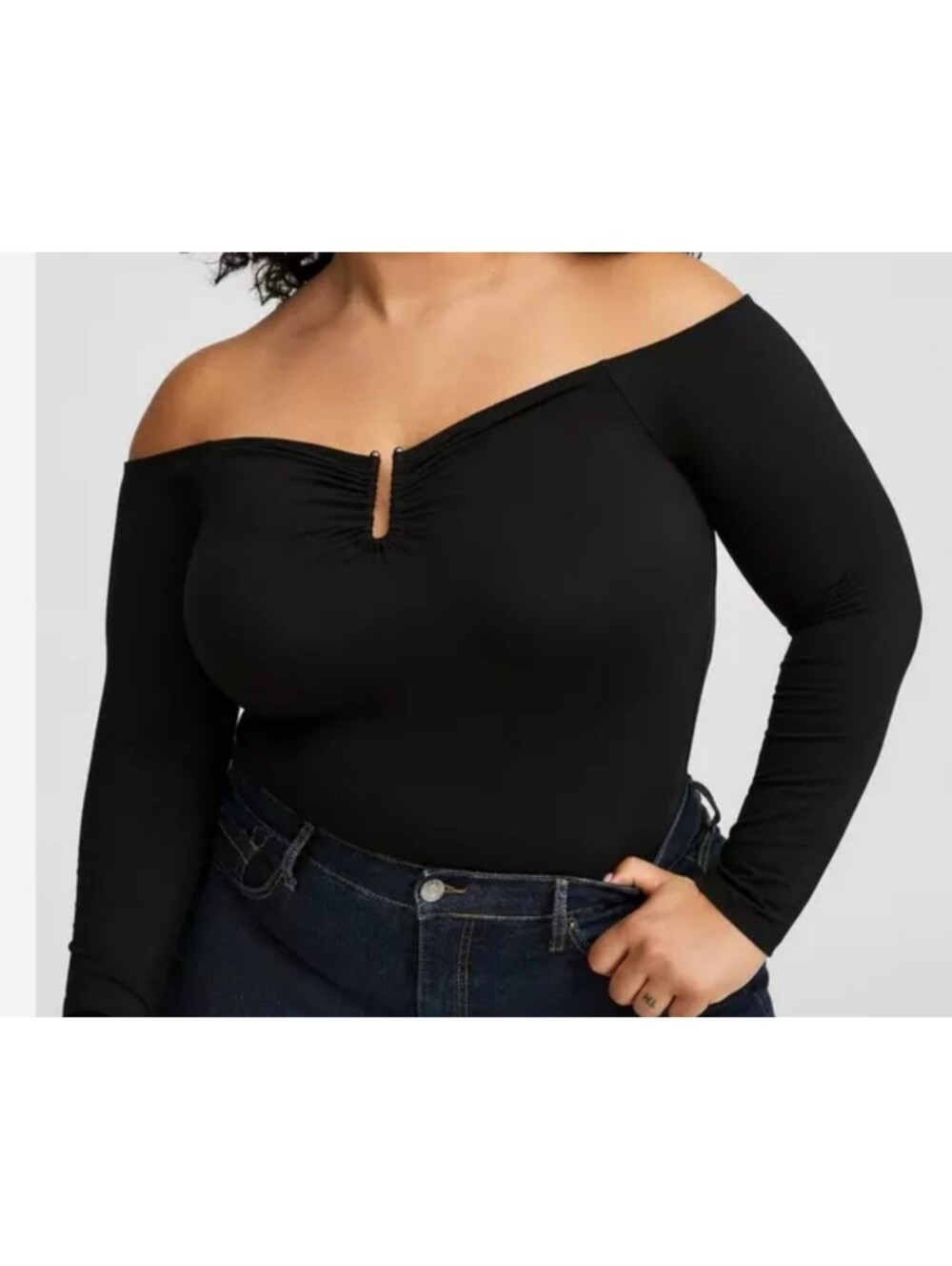 Torrid Black Long Sleeve U Bar Off Shoulder Top